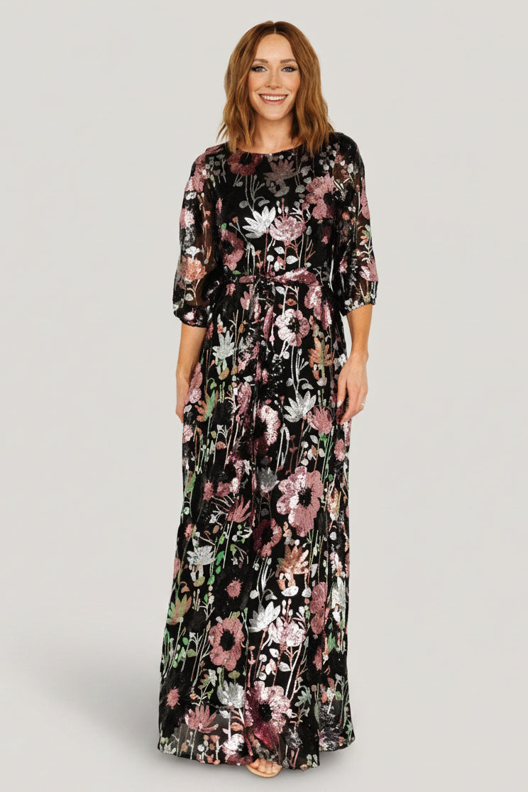 Destiny Sequin Maxi Dress | Black Multi