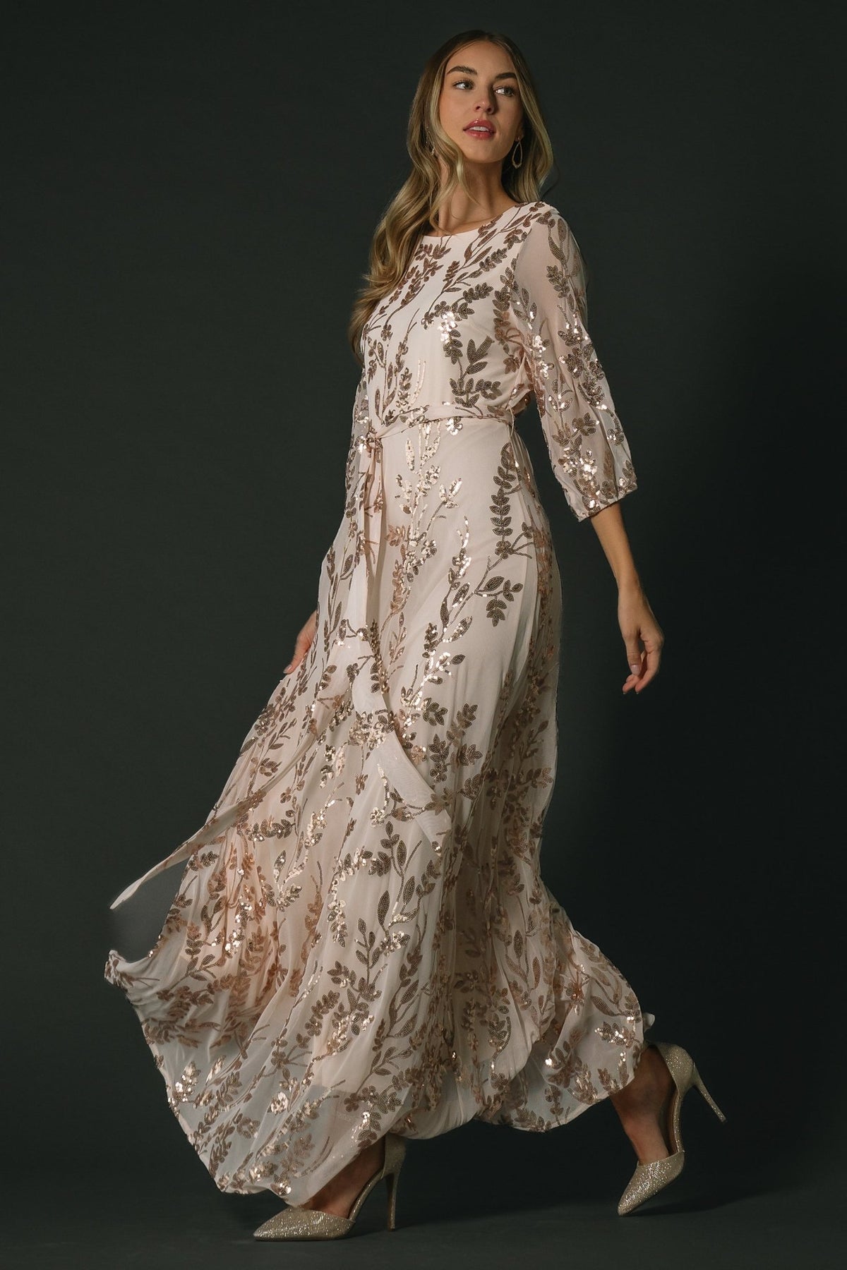Destiny Sequin Maxi Dress | Rose Gold