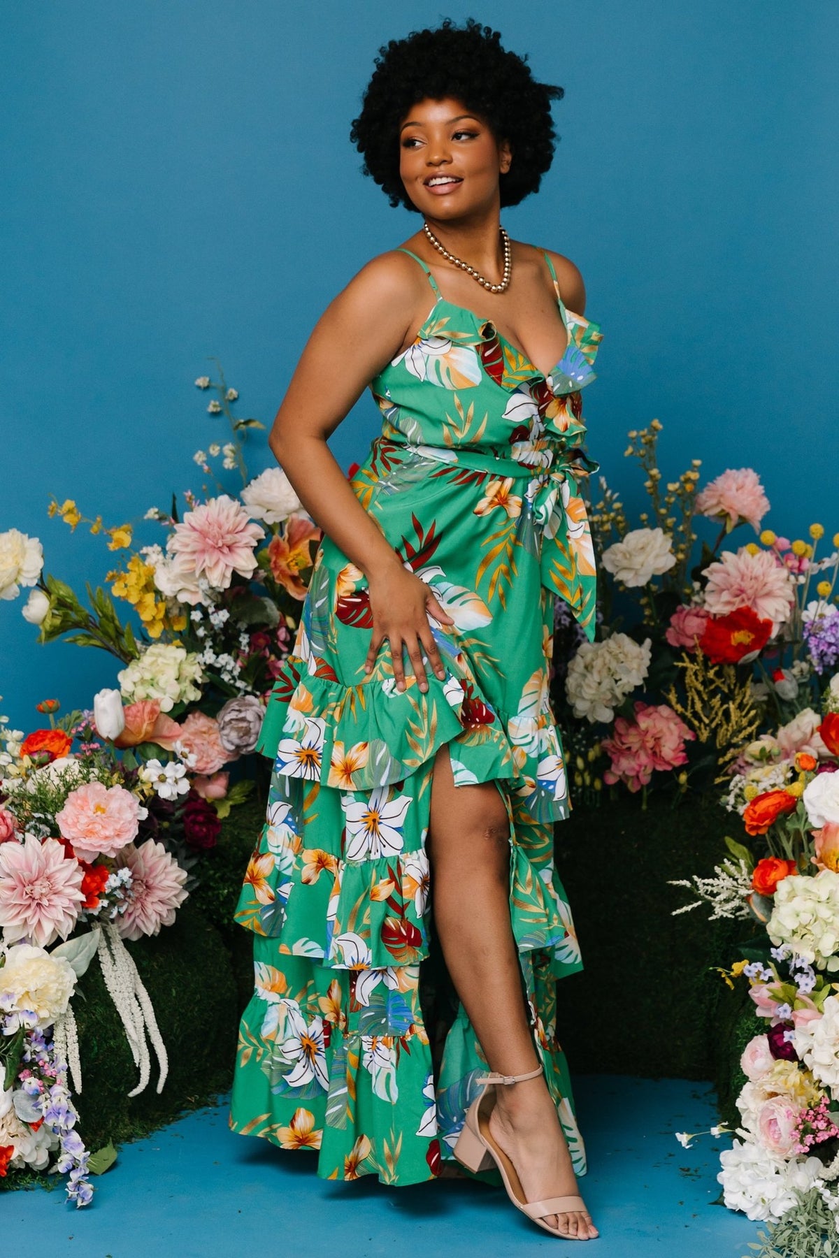 Dolores Ruffle Maxi Dress | Green Multi