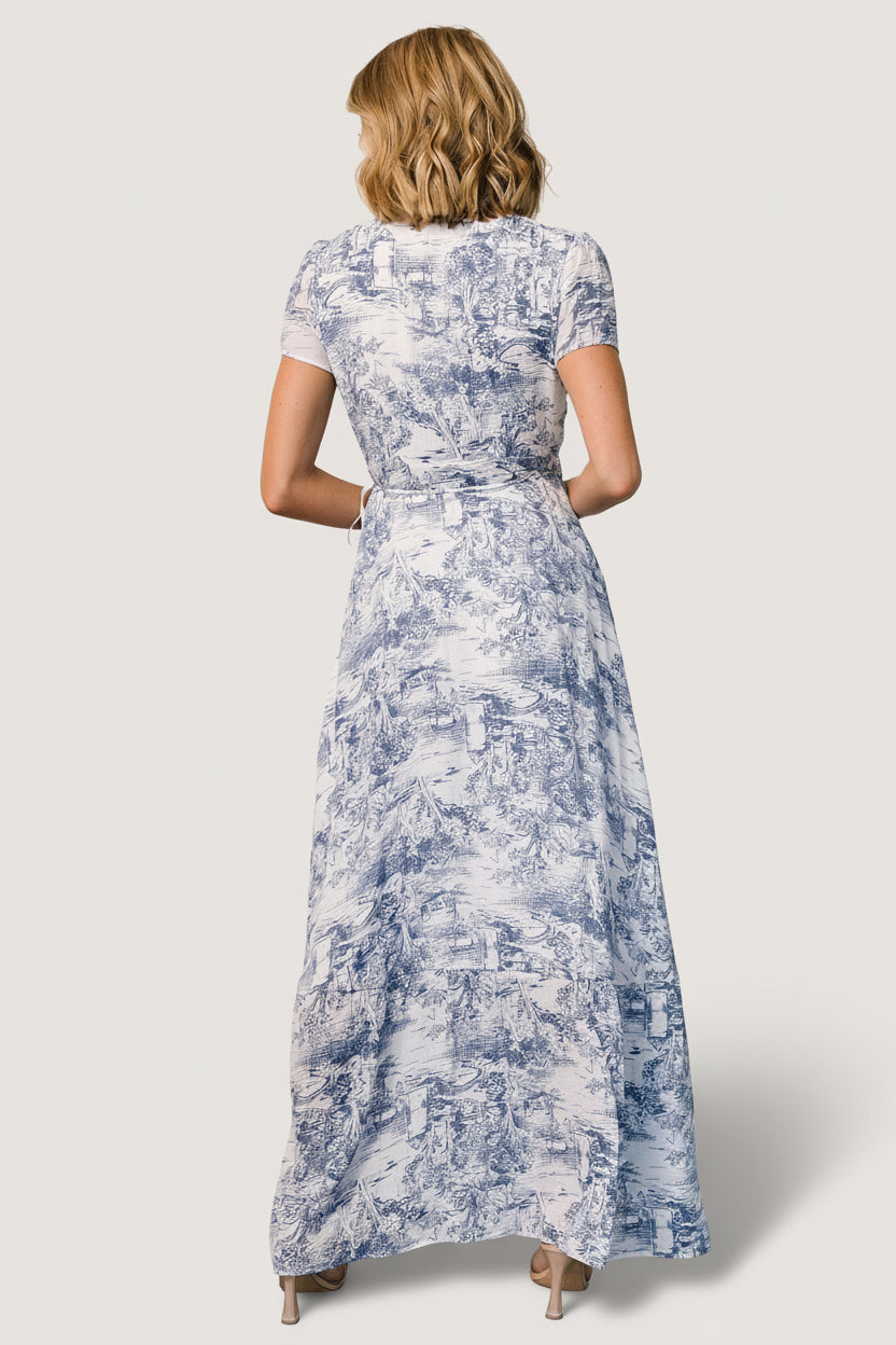 Dulce Wrap Maxi Dress | White + Blue Print