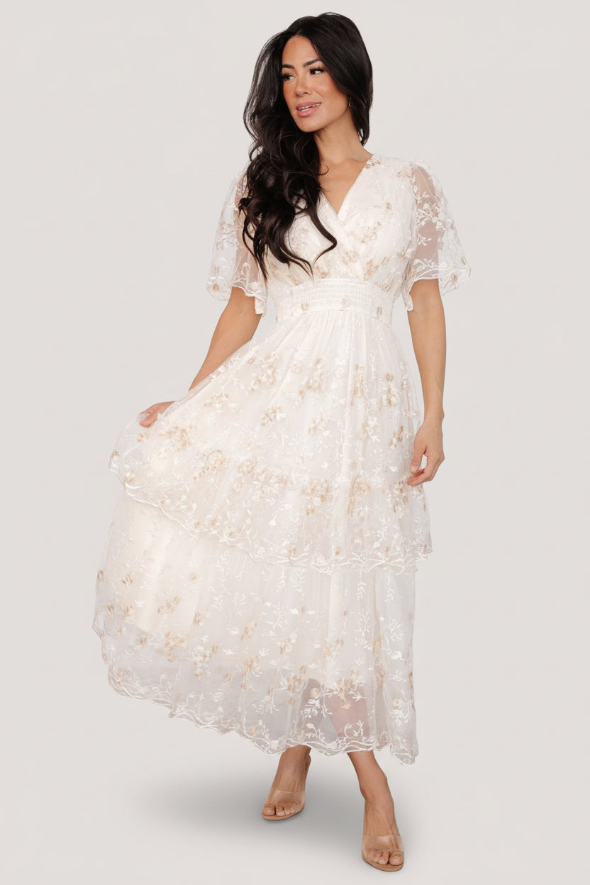 Eleanor Embroidered Midi Dress | Cream Floral