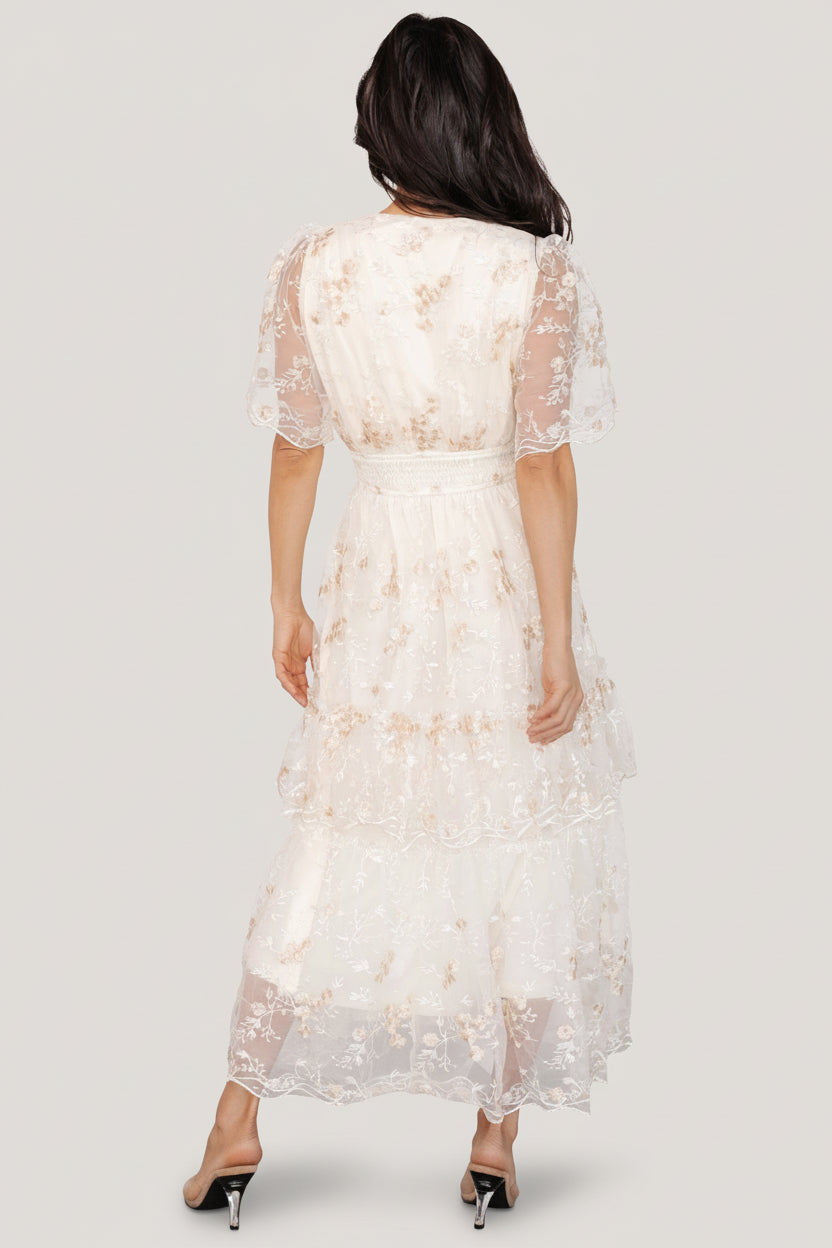 Eleanor Embroidered Midi Dress | Cream Floral