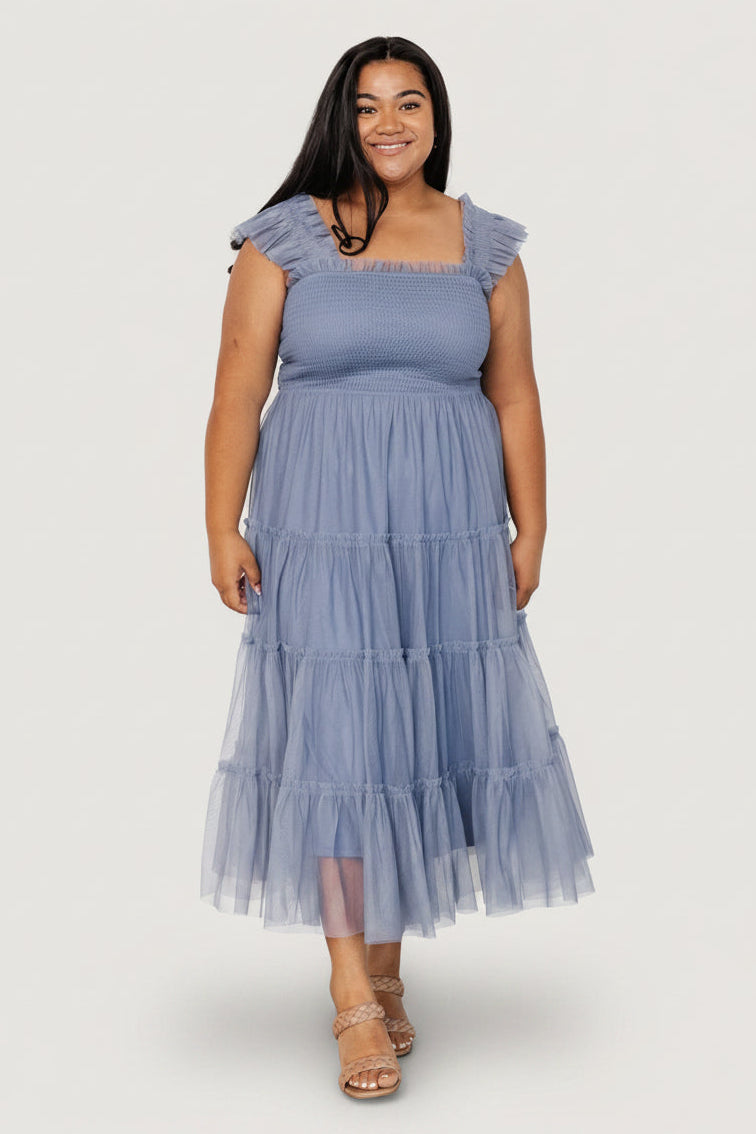 Emma Smocked Tulle Dress | Slate Blue
