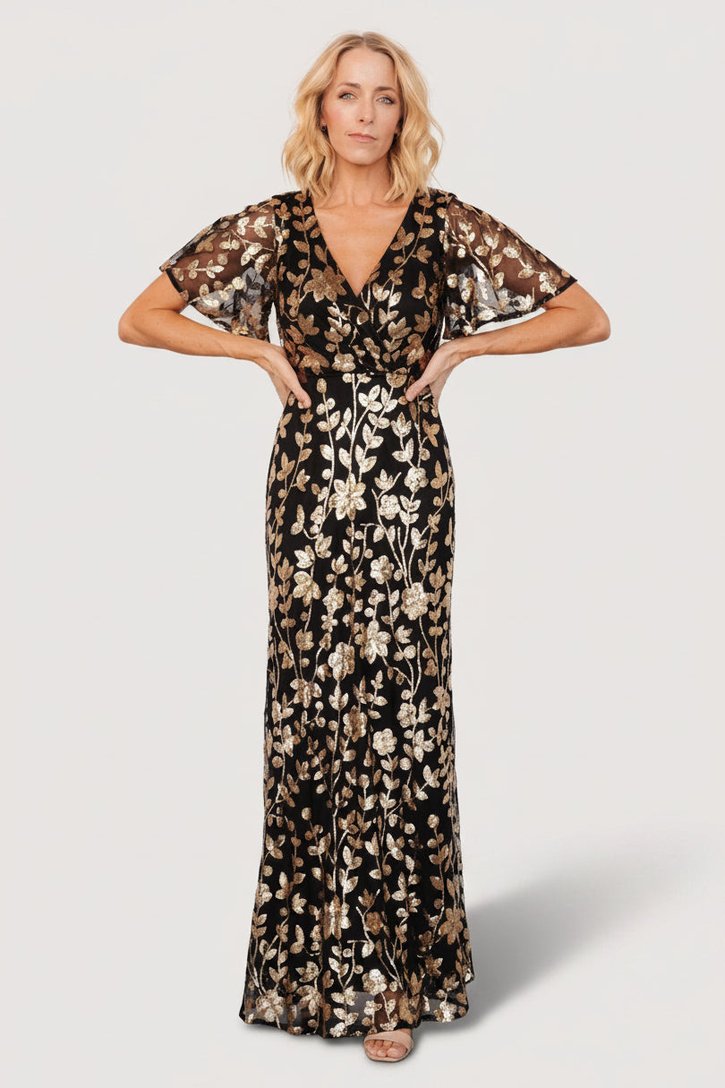 Esme Sequin Dress | Black + Gold