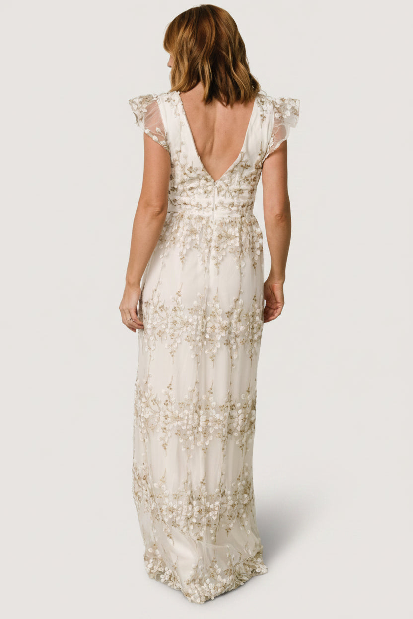 Eva Embroidered Maxi Dress | White + Gold