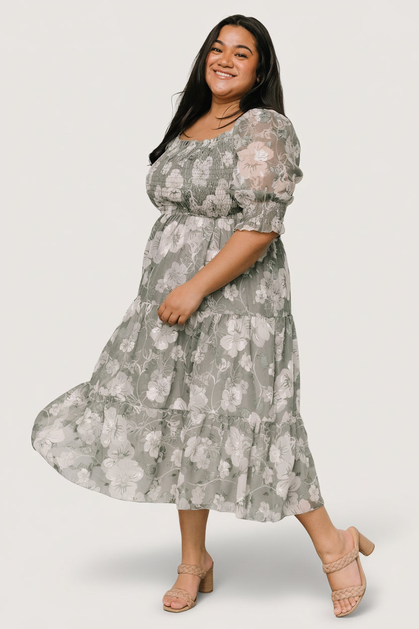 Fabian Jacquard Midi Dress | Dusty Sage