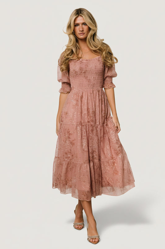 Fabian Jacquard Midi Dress | Mauve + Gold
