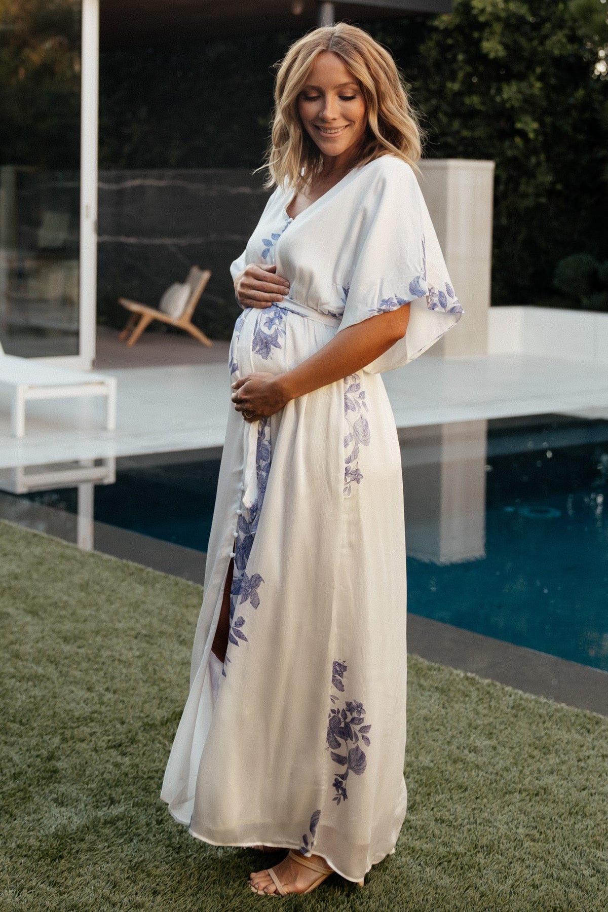 Florina Kimono Maxi Dress | White + Blue