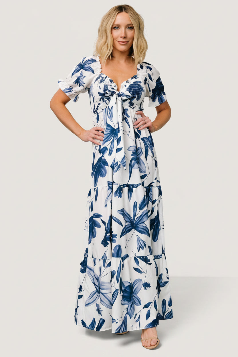 Hilaria Maxi Dress | White + Blue