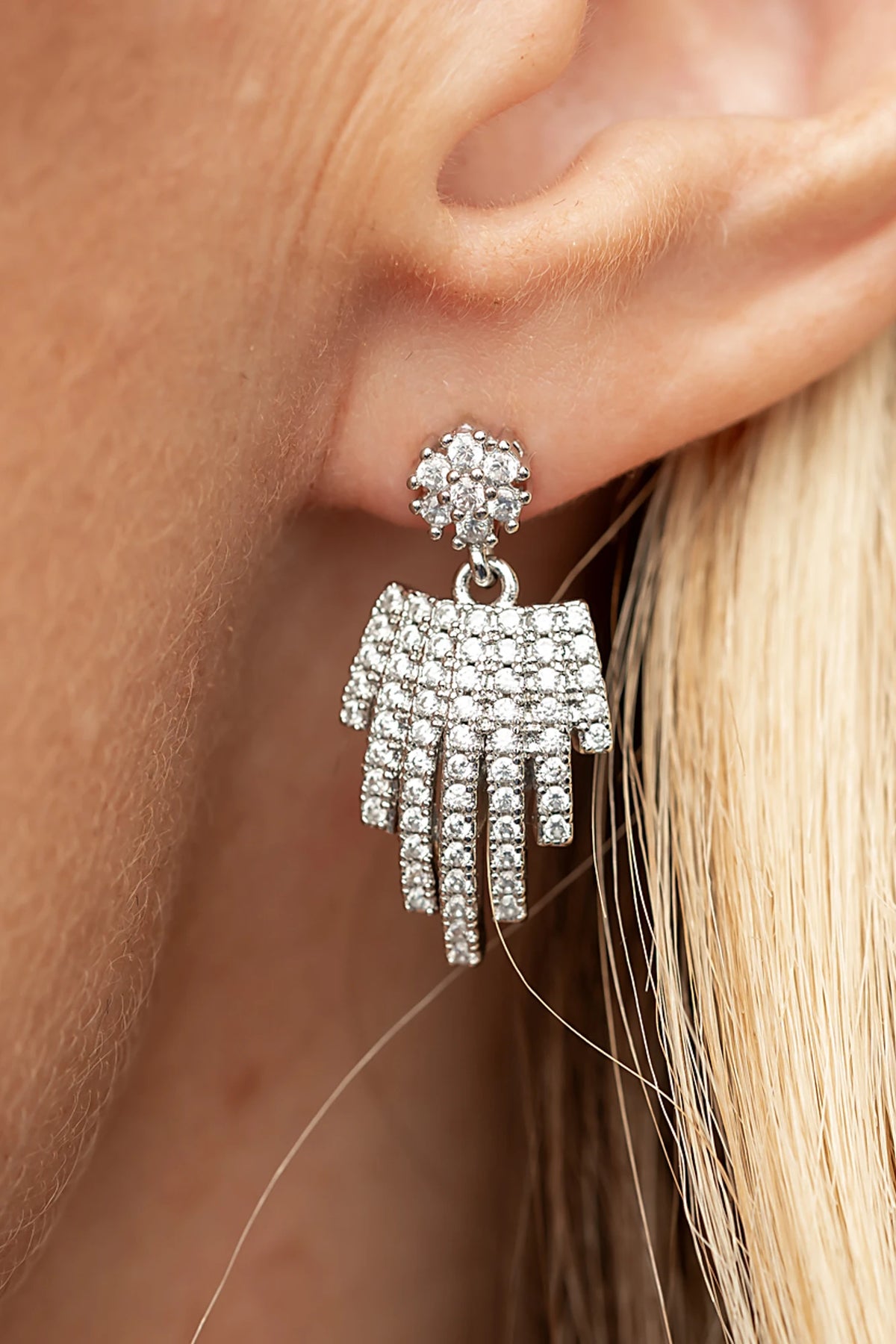 Ivera Fringe Drop Earrings in Silver with cascading fringe detail and polished silver-tone finish.