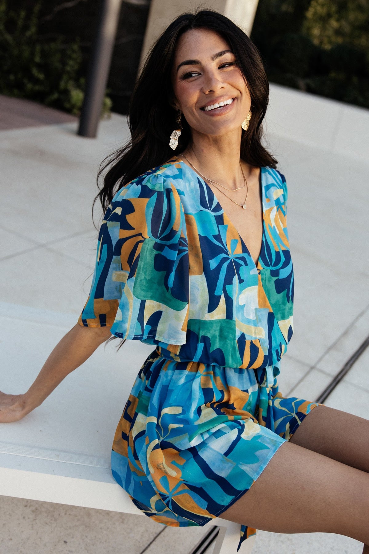 Karissa Romper | Blue Multi Print