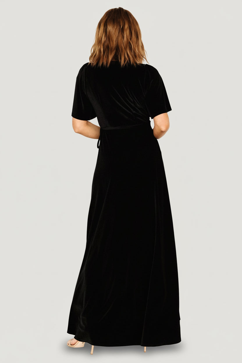 Katelyn Velvet Maxi Wrap Dress | Black