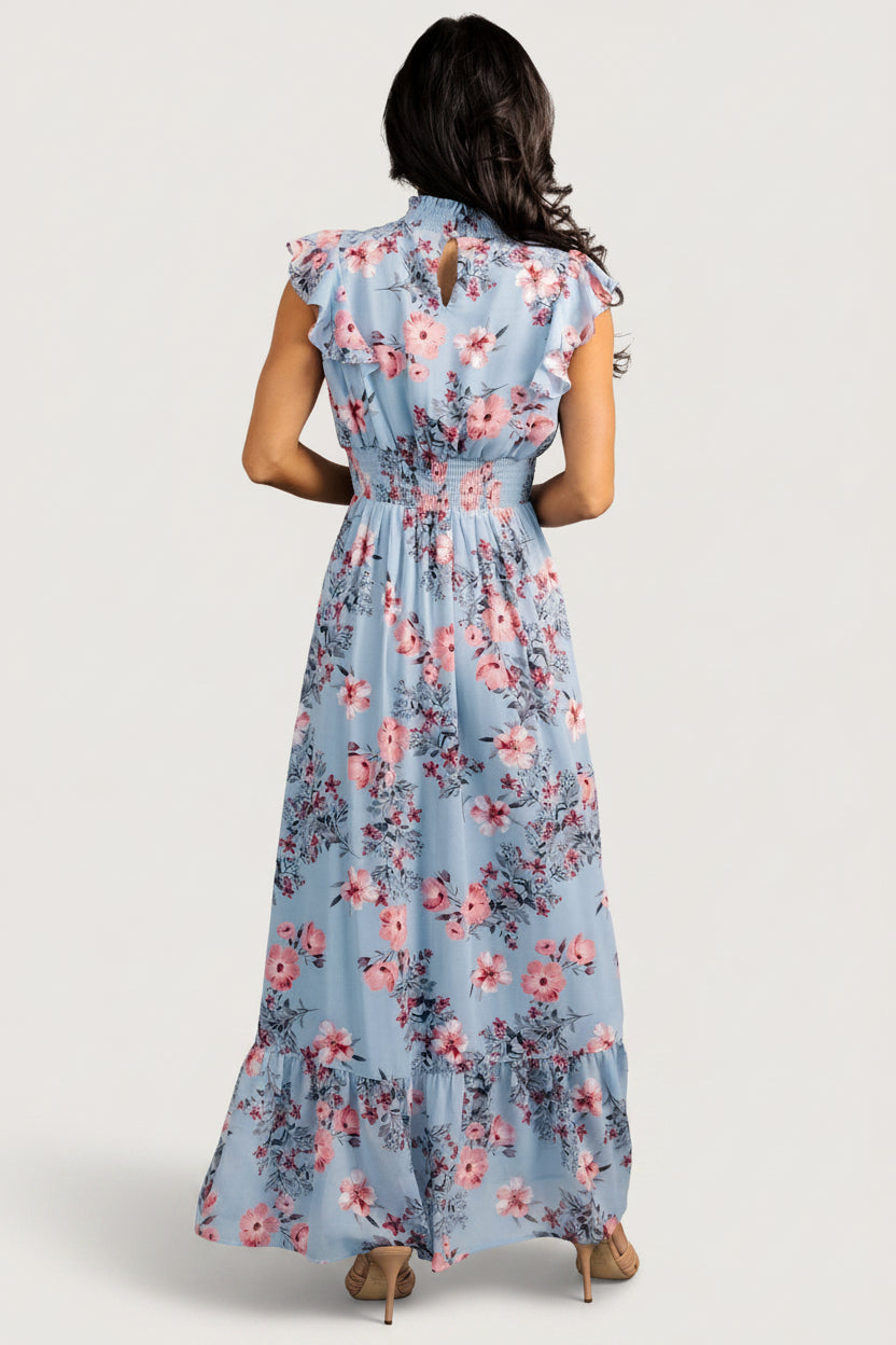 Kearny Ruffle Maxi Dress | Light Blue + Blush
