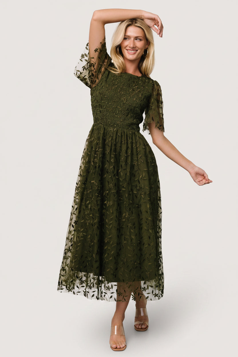 Kendra Embroidered Dress | Olive
