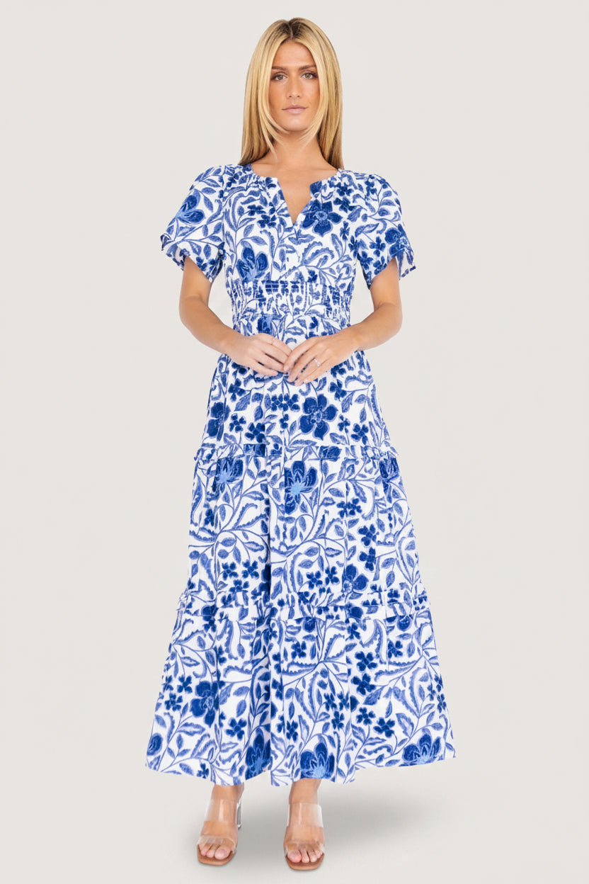 Kiana Poplin Maxi Dress | Blue Multi