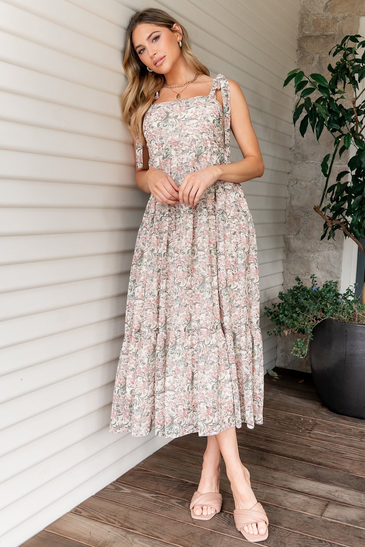 Lelisa Shoulder Tie Dress | Cream Floral
