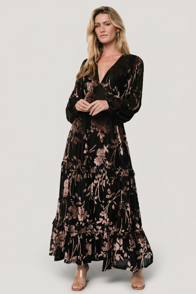 Liana Velvet Embossed Maxi Dress | Black - Baltic Born
