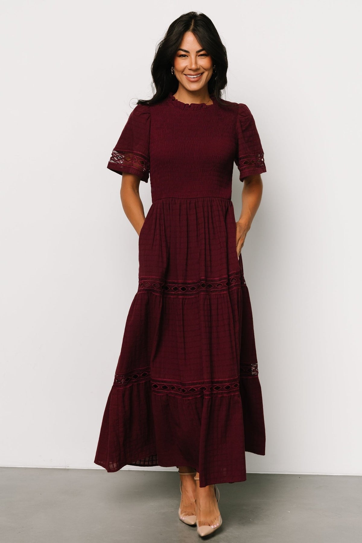 Texture-focused image showing the geometric lace overlay against the contrasting rayon underlayer for pattern depth and finish.