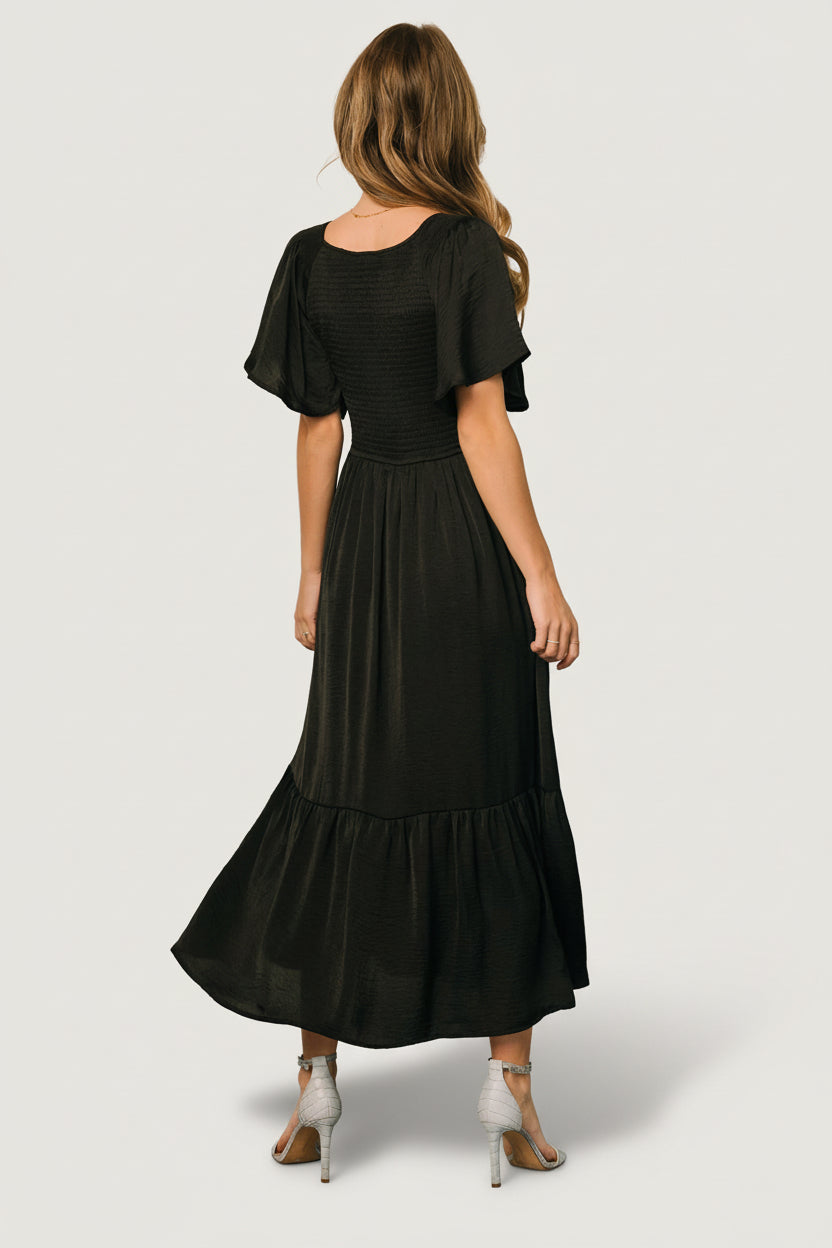 Lovell Smocked Midi Dress | Black