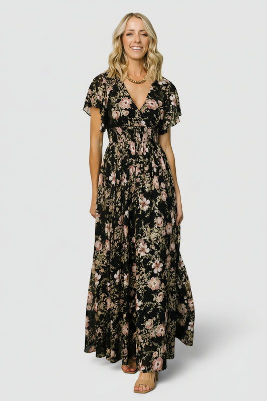 Lynlee Metallic Maxi Dress | Black + Mauve