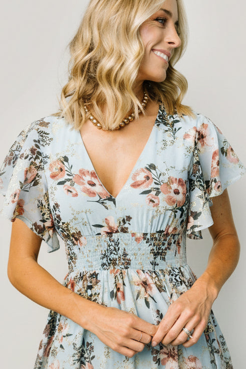 Lynlee Metallic Maxi Dress | Light Blue