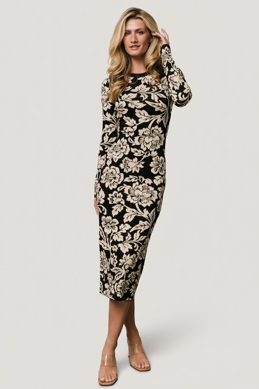 Marci Sweater Dress | Black + Ivory Floral - Baltic Born
