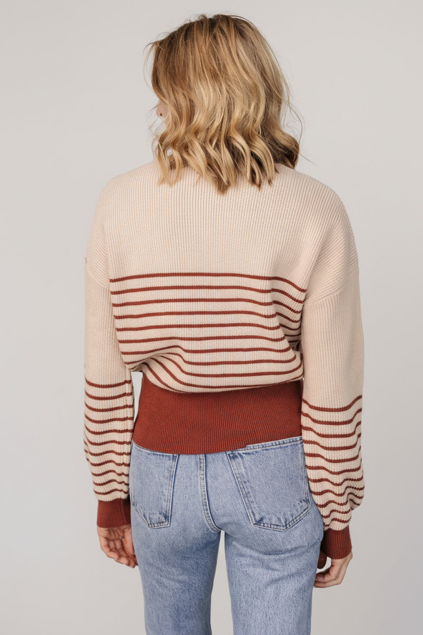 Miles Striped Sweater | Taupe + Marsala