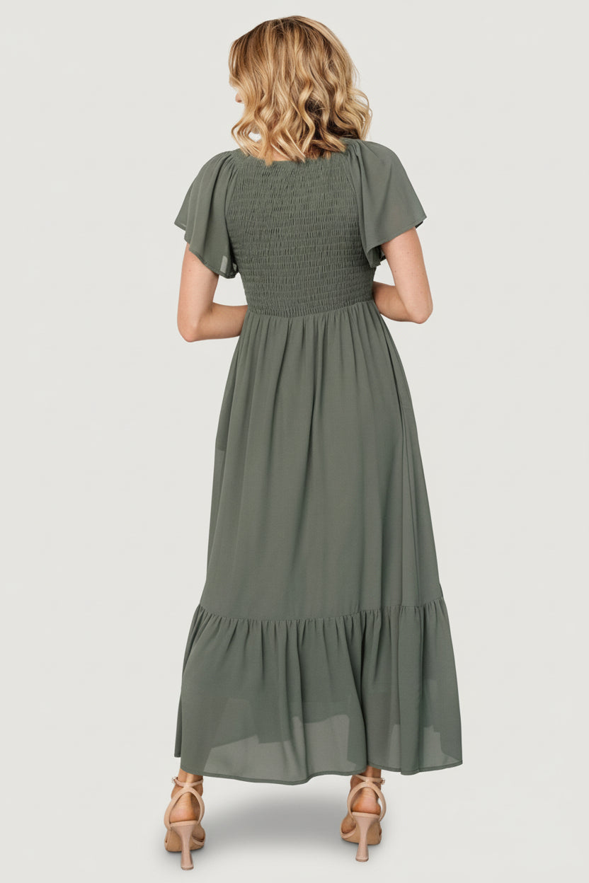 Monica Smocked Dress | Dark Sage