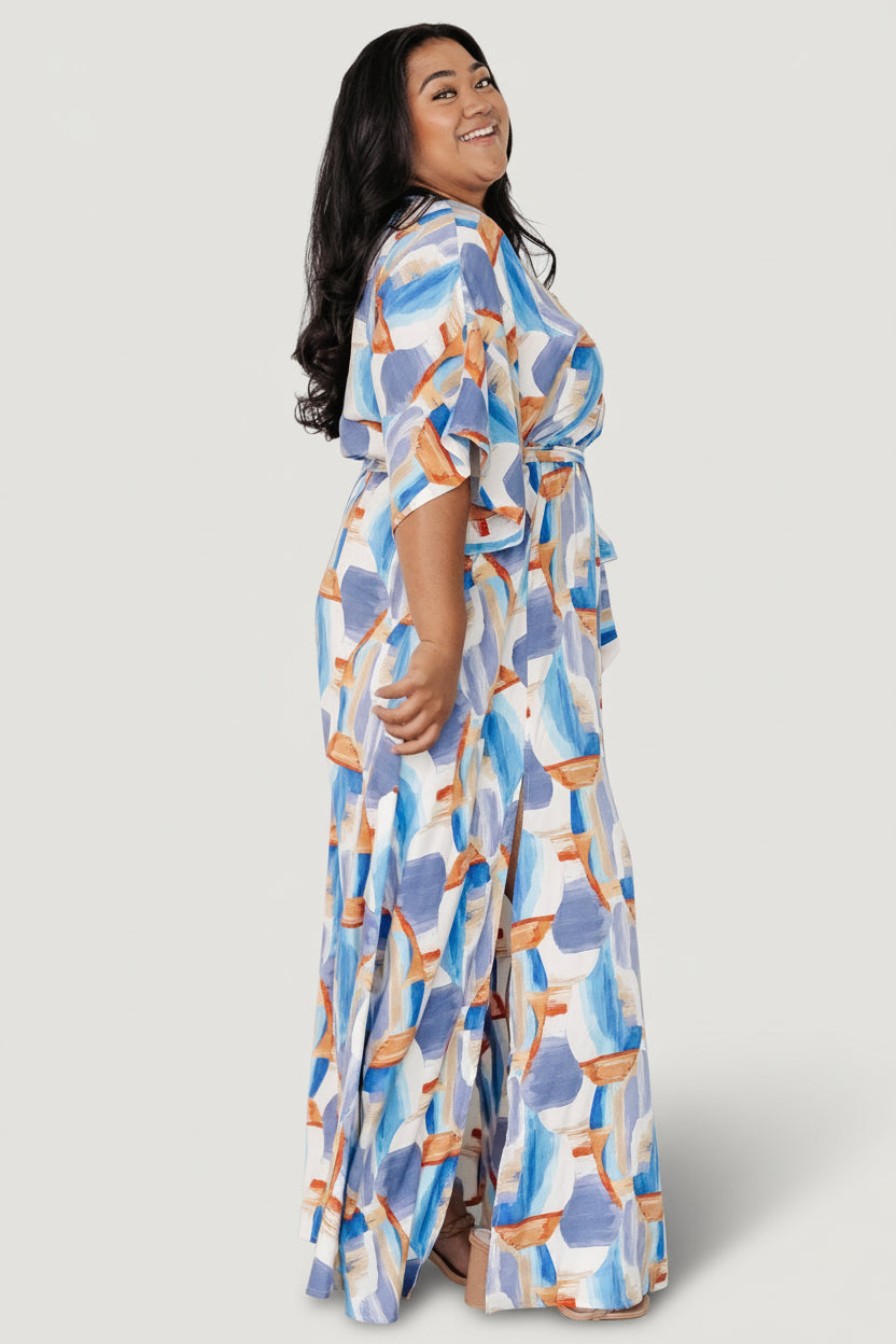 Styled outfit shot of the Morgan Maxi with accessories, emphasizing its versatility for daytime and evening looks.