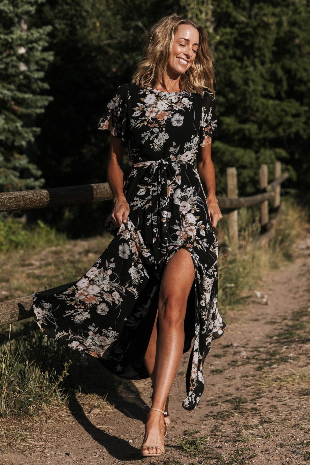 Image showing short flutter sleeves and unlined sleeve detailing with delicate movement and lightweight chiffon feel.