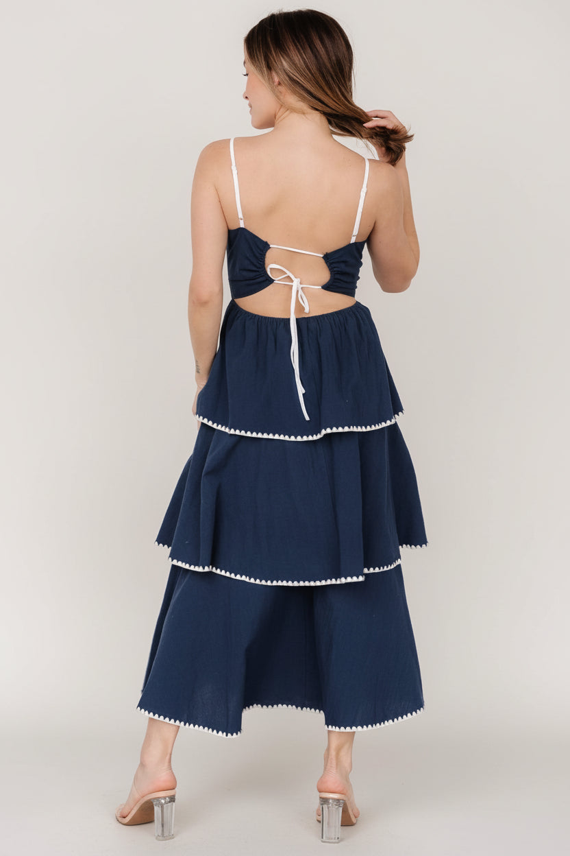 Odette Tiered Dress | Navy + White
