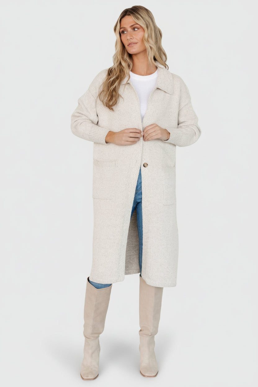 Ontario Long Button Cardigan | Oatmeal - Baltic Born