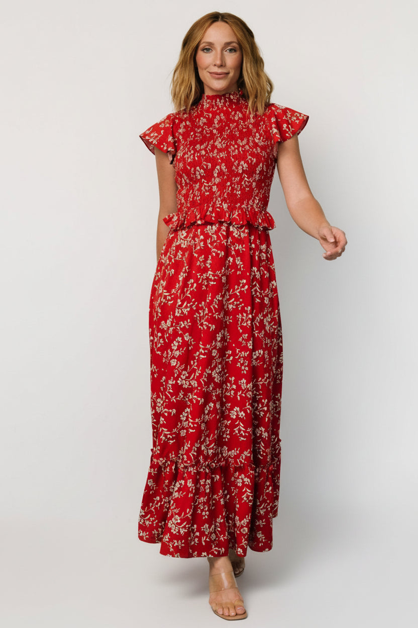 Orla Ruffle Maxi Dress | Red floral - Baltic Born