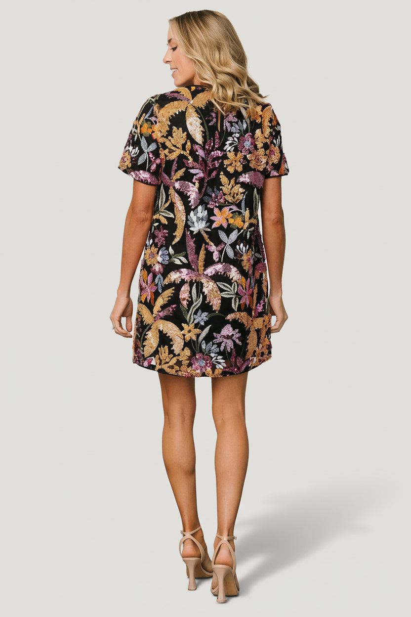 Patricia Sequin Short Dress | Black