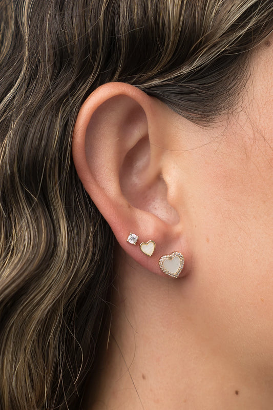 Roxanne Stud Earring Set in Gold with solitaire and heart-shaped stud designs.
