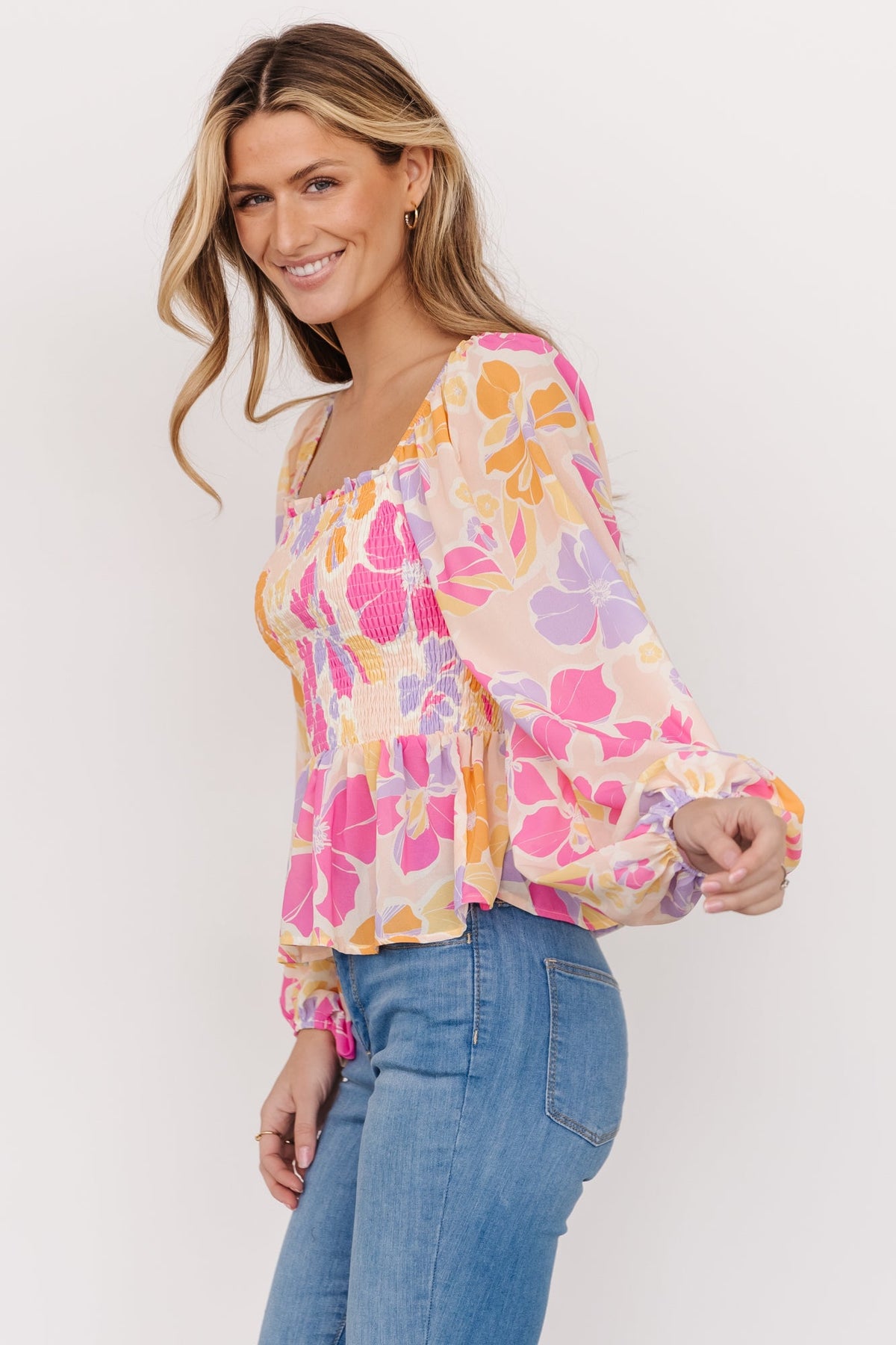 Sally Smocked Top | Pink Multi