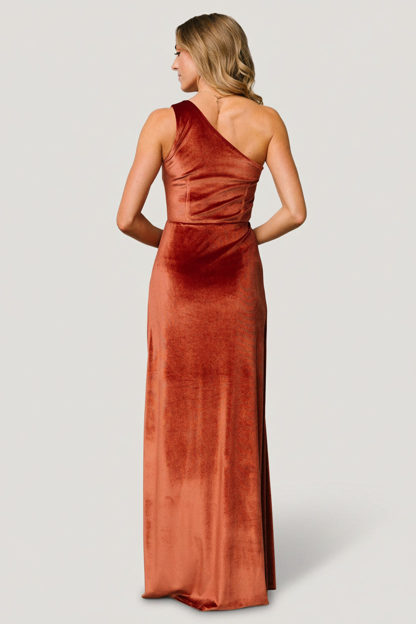 Tatiana Velvet One Shoulder Maxi Dress | Cinnamon