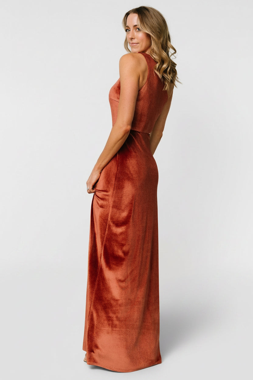 Tatiana Velvet One Shoulder Maxi Dress | Cinnamon