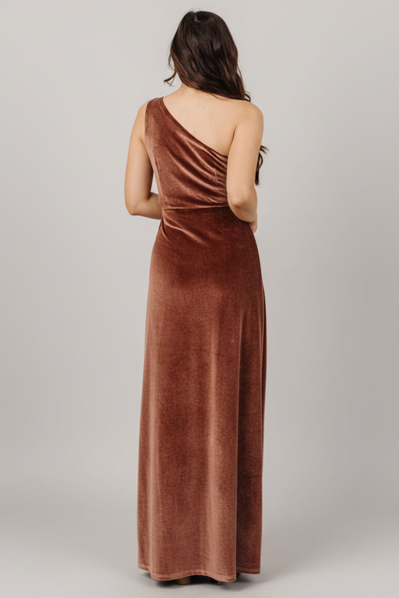 Tatiana Velvet One Shoulder Maxi Dress | Desert Rose