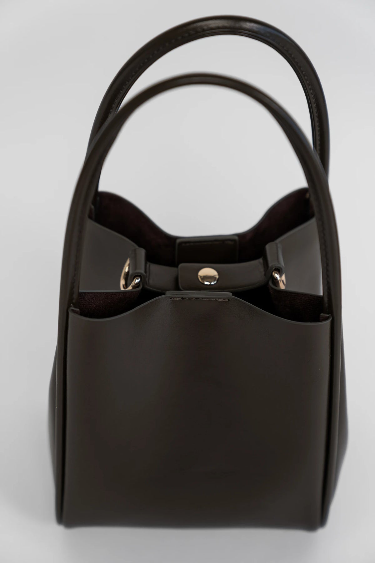 Vivaldi Mini Tote Bag in Olive Charcoal with structured silhouette, top handles, and gold-tone hardware.