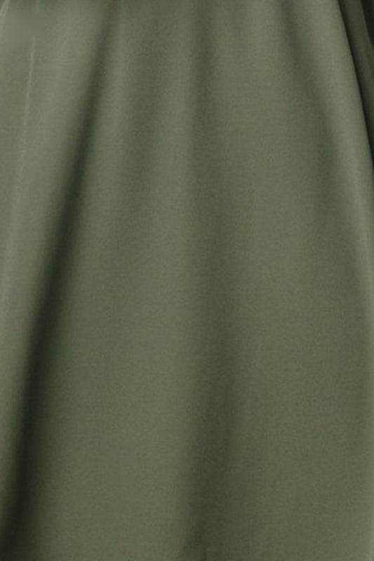 Close-up of a dark sage chiffon fabric swatch for the Elise dress, showing lightweight weave, texture, and true color for accurate matching decisions.
