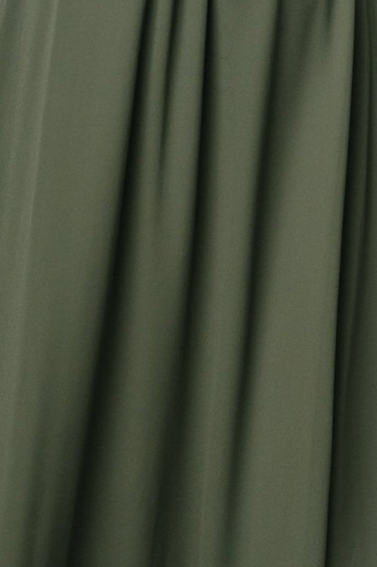 Dark sage chiffon fabric swatch photographed on a white background, approximately 3 x 4 inches, showing weave and color.