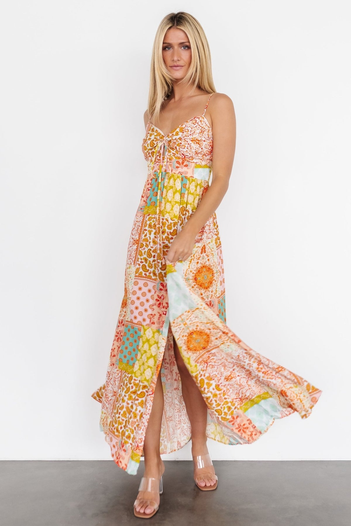 Back view of Kamari Tank Maxi Dress emphasizing smocked back, adjustable straps and soft drape of rayon shell.