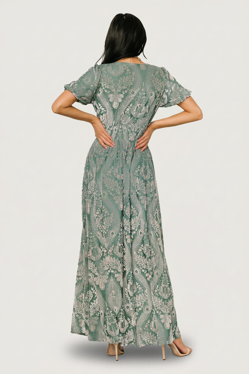 Leslie Velvet Maxi Dress | Sage + Silver - Baltic Born