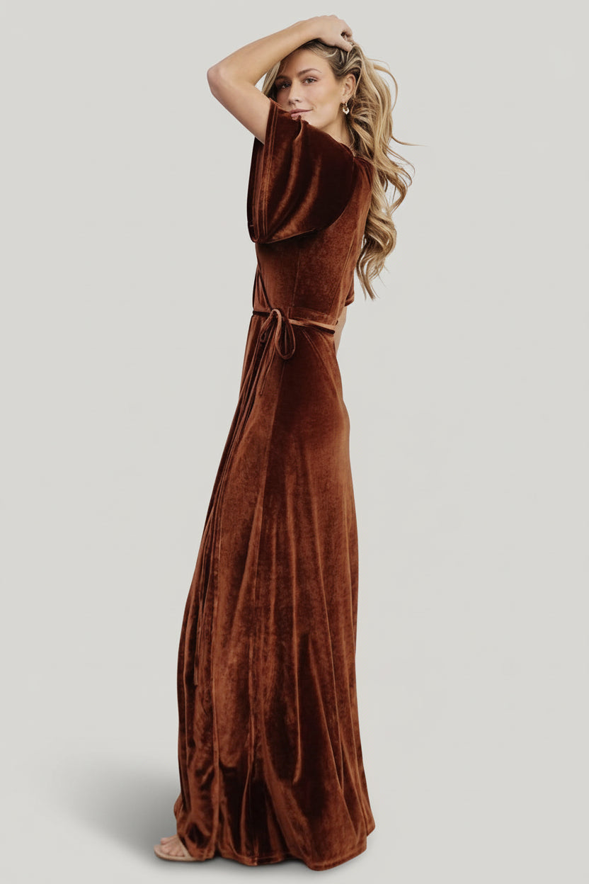 Meghan Velvet Wrap Maxi Dress | Bronze - Baltic Born